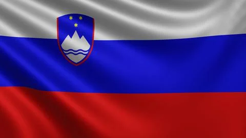 Render of the Slovenia flag flutters in the wind close-up, the national flag of Illustrazione stock