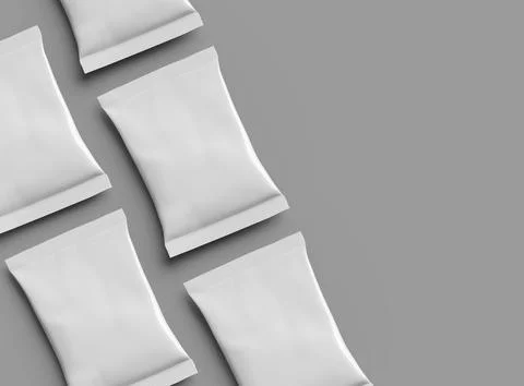 Render of small package for food snack, chips, peanuts on light background Illustrazione stock