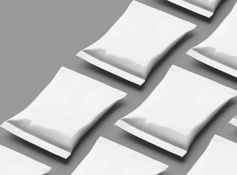 Render of small package for food snack, chips, peanuts on light background Stock Illustration