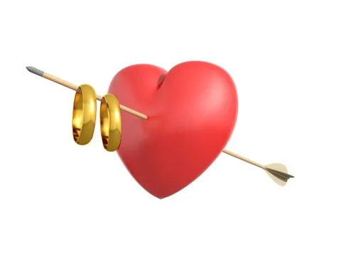 Render of a smitten heart with wedding rings Stock Illustration