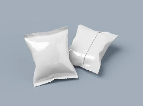 Render of a snack packaging bag with crimped edges on a light background Stock Illustration