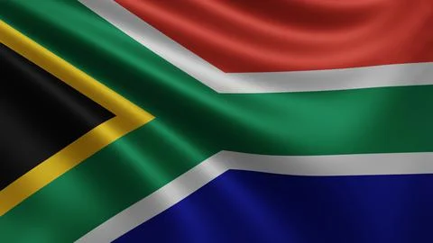 Render of the South African flag flutters in the wind close-up, the national Stock Illustration