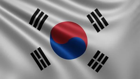 Render of the South Korea flag flutters in the wind close-up, the national flag Stock Illustration