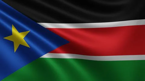 Render of the South Sudan flag flutters in the wind close-up, the national flag Stock Illustration