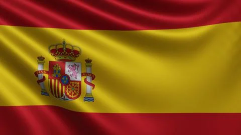 Render of the Spain flag flutters in the wind close-up, the national flag of Stock Illustration