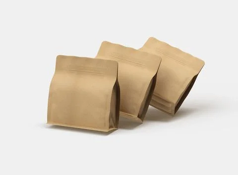 Render of a square paper doy-pack packaging with a zipper on a light background Stock Illustration