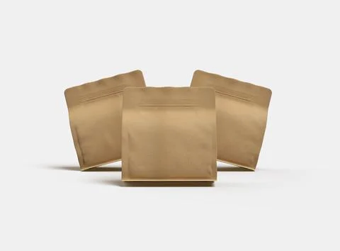 Render of a square paper doy-pack packaging with a zipper on a light background Stock Illustration