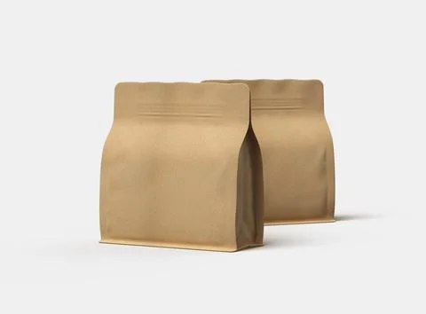 Render of a square paper doy-pack packaging with a zipper on a light background Stock Illustration