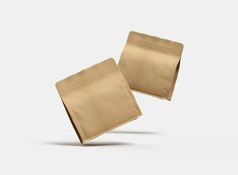 Render of a square paper doy-pack packaging with a zipper on a light background Stock Illustration