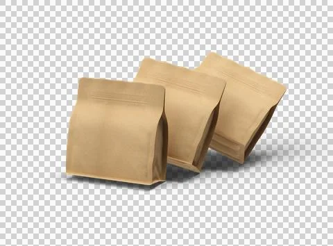 Render of a square paper doy-pack package with zipper on transparent background Illustrazione stock