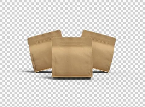 Render of a square paper doy-pack package with zipper on transparent background Stock Illustration