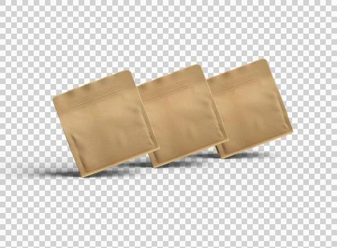 Render of a square paper doy-pack package with zipper on transparent background Stock Illustration