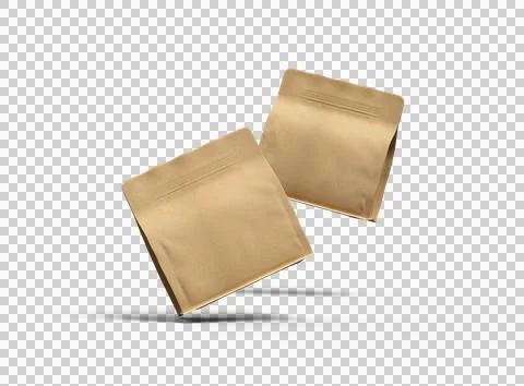 Render of a square paper doy-pack package with zipper on transparent background Stock Illustration