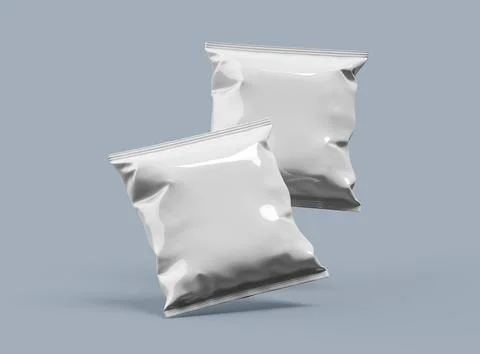 Render of a square polyethylene bag for food on a light background Stock Illustration