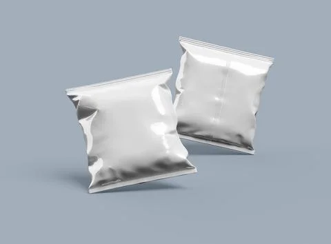 Render of a square polyethylene bag for food on a light background Stock Illustration