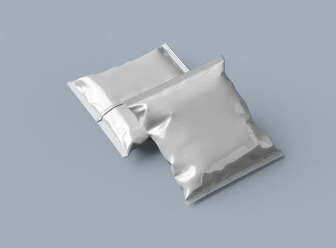 Render of a square polyethylene bag for food on a light background Illustrazione stock
