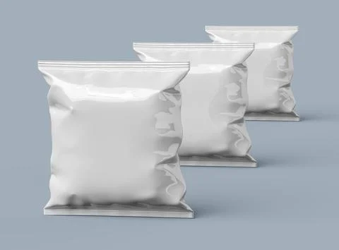 Render of a square polyethylene bag for food on a light background Stock Illustration