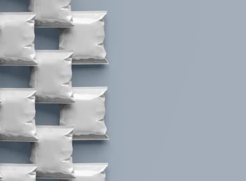 Render of a square polyethylene bag for food on a light background Stock Illustration