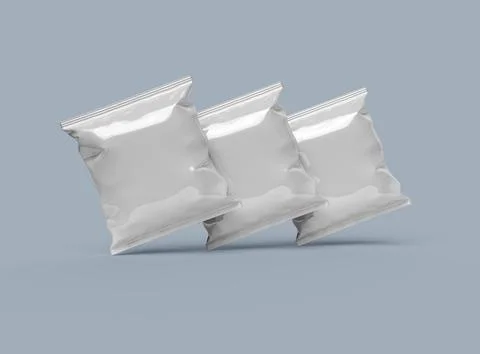 Render of a square polyethylene bag for food on a light background Stock-Illustration
