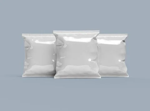 Render of a square polyethylene bag for food on a light background Stock-Illustration