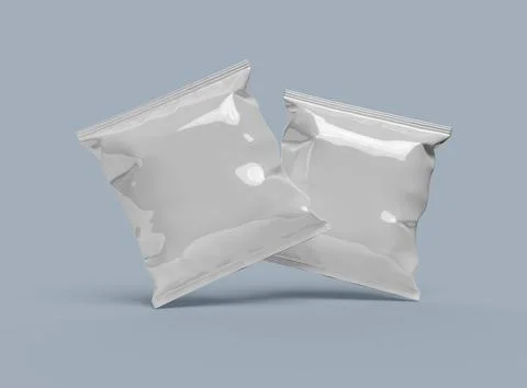 Render of a square polyethylene bag for food on a light background Stock Illustration