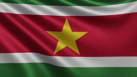 Render of the Suriname flag flutters in the wind close-up, the national flag of Illustrazione stock