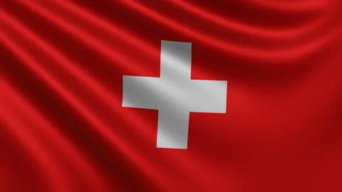 Render of the Switzerland flag flutters in the wind close-up, the national flag Stock Illustration