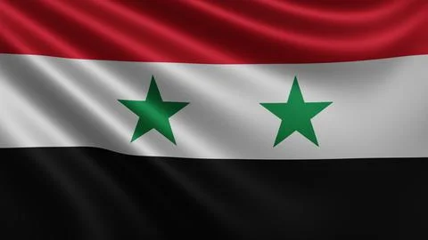 Render of the Syria flag flutters in the wind close-up, the national flag of Illustrazione stock