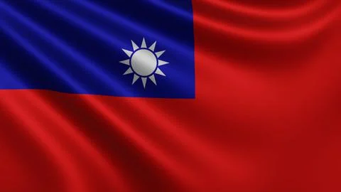 Render of the Taiwan flag flutters in the wind close-up, the national flag of Stock Illustration