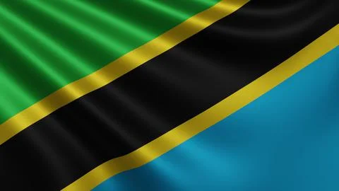 Render of the Tanzania flag flutters in the wind close-up, the national flag of Illustrazione stock