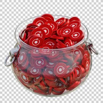 Render Token RNDR in 3D crypto coin saving bank with stack coins on isolated Stock Photos