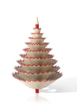 Render of a tree made with a pencil and its wooden shavings Stock Photos