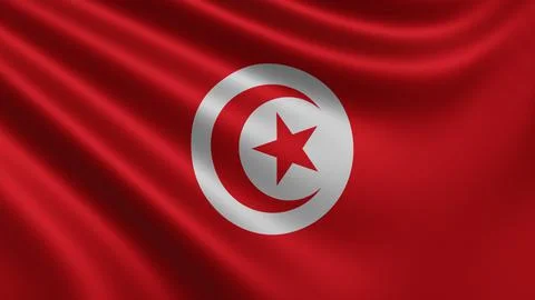 Render of the Tunisia flag flutters in the wind close-up, the national flag of Stock Illustration