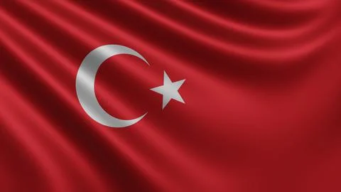 Render of the Turkey flag flutters in the wind close-up, the national flag of Stock Illustration