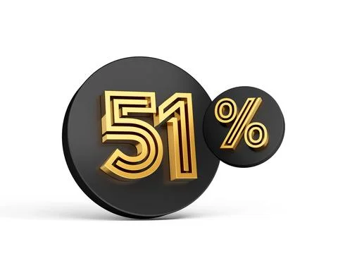 Render of two black circles with golden 51 percent text on white background 스톡 일러스트