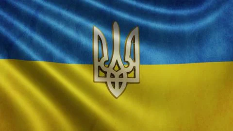 Render of the Ukrainian flag flutters in the wind close-up, the national flag of Stock Illustration