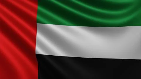 Render of the United Arab Emirates flag flutters in the wind close-up, the Stock Illustration