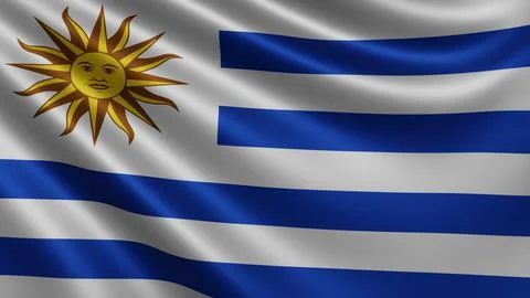 Render of the Uruguay flag flutters in the wind close-up, the national flag of Stock Illustration