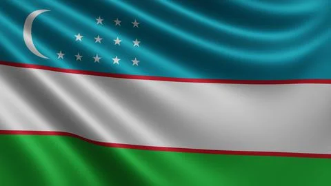 Render of the Uzbekistan flag flutters in the wind close-up, the national flag Stock Illustration