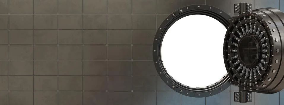 Render of the vault door. 3D Ilustración de archivo