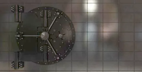 Render of the vault door. 3D Ilustración de archivo