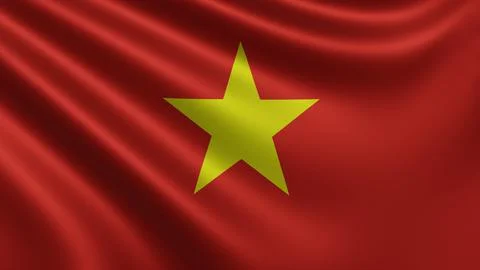 Render of the Vietnam flag flutters in the wind close-up, the national flag of Stock Illustration