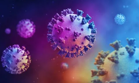 Render of the virus model on a colorful background. Stock Illustration