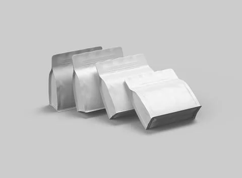 Render of a white glossy square doy-pack package with zipper on light background Stock Illustration