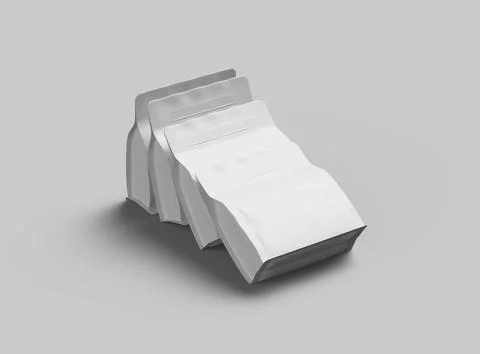 Render of a white glossy square doy-pack package with zipper on light background Stock Illustration