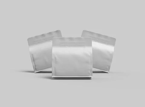 Render of a white glossy square doy-pack package with zipper on light background Stock Illustration