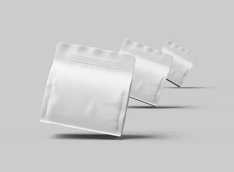Render of a white glossy square doy-pack package with zipper on light background Stock Illustration