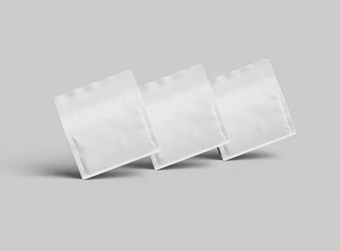 Render of a white glossy square doy-pack package with zipper on light background Stock Illustration