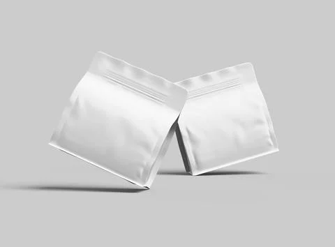 Render of a white glossy square doy-pack package with zipper on light background Stock Illustration