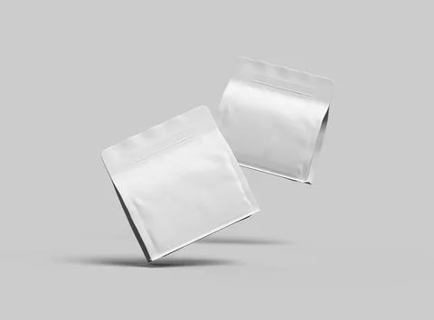 Render of a white glossy square doy-pack package with zipper on light background Stock Illustration